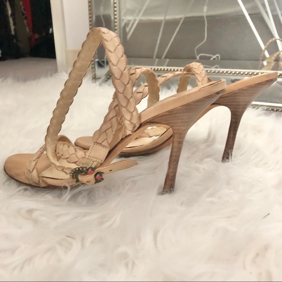 AUTHENTIC Rare Vintage Jimmy Choo Beige Braided Strappy Ankle Heels 37